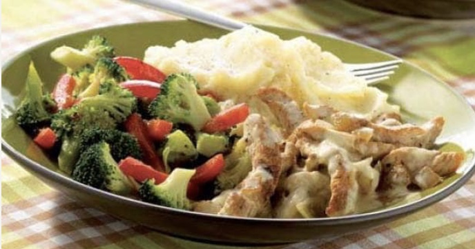 Kalkoenreepjes met aardappelpuree en broccoli